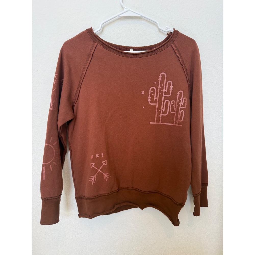 Terracotta Brown Desert Graphic Cotton Sweatshirt Cactus‎ Bull Skull Raglan M